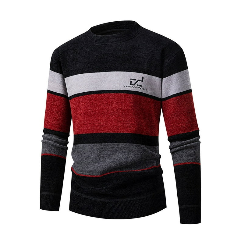 ZCFZJW Men's Crewneck Casual Sweater Lightweight Striped Color
