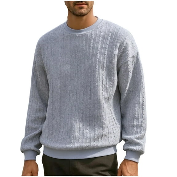 ZCFZJW Men's Crewneck Knit Sweaters Slim Fit Lightweight Casual Basic Solid Color Long Sleeve Twist Patterned Cable Knitted Pullover Sweater Tops Gray S