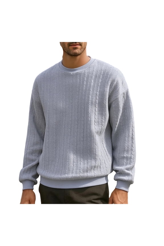 Men's Crewneck Knit Sweaters Slim Fit Lightweight Casual Basic Solid Color Long Sleeve Twist Patterned Cable Knitted Pullover Sweater Tops Gray XXL