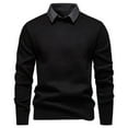thumbnail image 1 of ZCFZJW Men's Crewneck Sweater Fake Two Piece Casual Dress Collared Pullover Sweater Slim Fit Lightweight Long Sleeve Raglan Sweaters Black XXL, 1 of 5