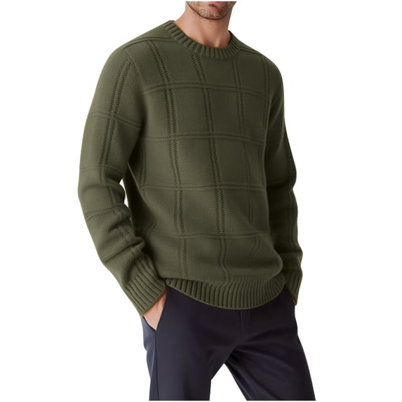ZCFZJW Men's Crewneck Sweater Soft Casual Long Sleeve Cable Knitted Sweaters Fall Winter Thermal Warm Classic Pullover Sweaters with Ribbing Edge Army Green XXXL