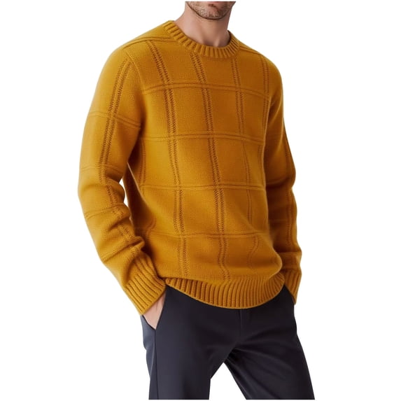 ZCFZJW Men's Crewneck Sweater Soft Casual Long Sleeve Cable Knitted Sweaters Fall Winter Thermal Warm Classic Pullover Sweaters with Ribbing Edge Bronze L