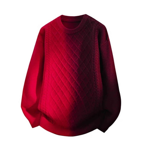 ZCFZJW Men's Crewneck Sweatshirt Lightweight Geometric Texture Cable Knit Sweaters Casual Long Sleeve Sweatshirts Fashion Pullover Shirts Red L