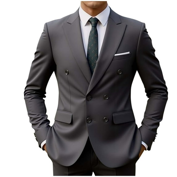 ZCFZJW Men's Double-Breasted Suit Blazer Casual Long Sleeve Slim Fit Solid Color Sport Coat Jacket for Business, Wedding, Prom & Formal Events Dark Gray M