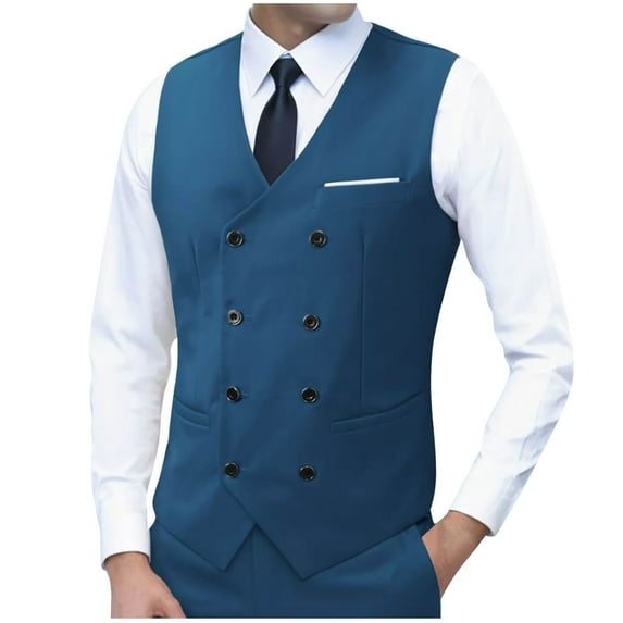 ZCFZJW Men's Double Breasted Suit Vests, Casual Business Vests, Slim Fit V-Neck Shawl Lapel Waistcoat,for Wedding Groom Dating Dark Blue XXXL