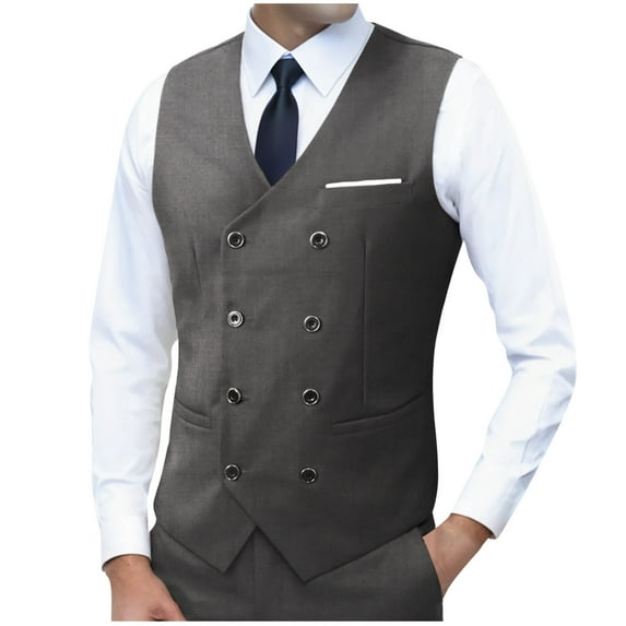 ZCFZJW Men's Double Breasted Suit Vests, Casual Business Vests, Slim Fit V-Neck Shawl Lapel Waistcoat,for Wedding Groom Dating Dark Gray XL