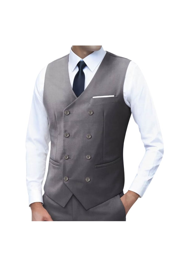 Men's Double Breasted Suit Vests, Casual Business Vests, Slim Fit V-Neck Shawl Lapel Waistcoat,for Wedding Groom Dating Gray XXXL
