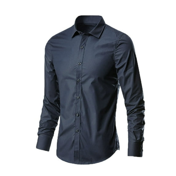 ZCFZJW Men's Dress Shirts Regular Fit Solid Color Long Sleeve Wrinkle-Free Formal Shirt Business Lightweight Casual Button Down Shirts S