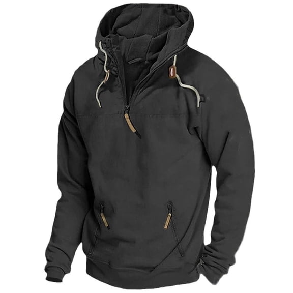 ZCFZJW Men's Fall Quarter Zip Tactical Hoodie Sweatshirt Jacket Sportwear Casual Drawstring Long Sleeve Hooded Pullover Tops with Multi Pockets Black L