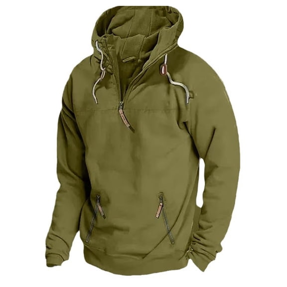 ZCFZJW Men's Fall Quarter Zip Tactical Hoodie Sweatshirt Jacket Sportwear Casual Drawstring Long Sleeve Hooded Pullover Tops with Multi Pockets Green M