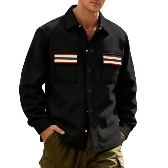 ZCFZJW Men's Fall Spring Fashion Jackets Casual Stylish Button Slim Fit Collared Shacket Jacket Lightweight Long Sleeve Cargo Outwear Shirts with Pockets Black M