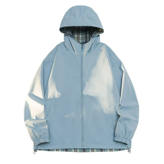 ZCFZJW Men's Fashion Casual Reversible Plaid Long Sleeve Hooded Jacket Trendy Tie Dye Gradient Print Full Zip up Windbreaker Outwear Coat with Pockets Blue XXXXL