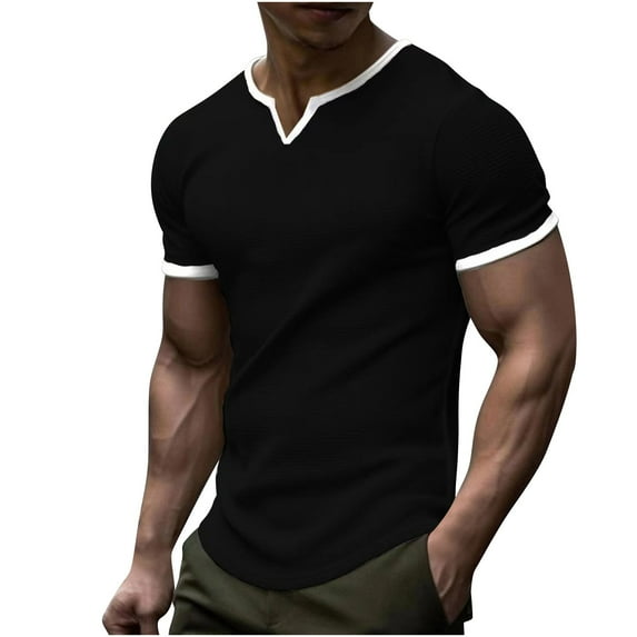 ZCFZJW Men's Fashion Pullover Tops Lightweight Casual Solid Color Summer Short Sleeve V Neck Plain T Shirt Loose Regular Fit Soft Cotton T-Shirts Black XXXL