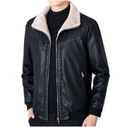 ZCFZJW Mens Faux Leather Aviator Bomber Jacket with Sherpa Collar Casual Fall Winter Plush Thick Warm Long Sleeve Full Zip up Cardigan Outwear Coat Black L