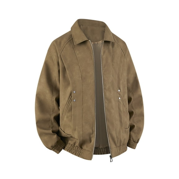 ZCFZJW Men's Faux Leather Zip Up Jacket 90s Vintage Long Sleeve Motorcycle Lapel Collared Outwear Coats Fashion Streetwear Fall Winter Outfit with Pockets Coffee XL