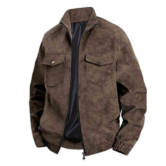 ZCFZJW Men's Faux Leather Zip Up Bomber Jacket Vintage Long Sleeve Biker Racing Moto Jackets Windproof Streetwear Coats with Pockets Coffee XXXXL