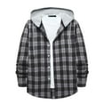 thumbnail image 1 of ZCFZJW Men's Flannel Plaid Hooded Shirts Casual Long Sleeve Button Down Regular Fit Hooded Shirt Lightweight Thin Jackets Gray#03 XXL, 1 of 9
