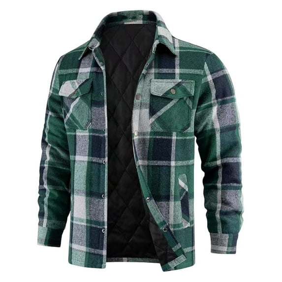 ZCFZJW Men's Flannel Shirt Jackets Fashion Quilted Lined Plaid Jacket Long Sleeve Button Down Thick Warm Winter Outwear Shackets with Multi-Pockets Green XXL
