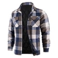 thumbnail image 1 of ZCFZJW Men's Flannel Shirt Jackets Fashion Quilted Lined Plaid Jacket Long Sleeve Button Down Thick Warm Winter Outwear Shackets with Multi-Pockets Navy XXXL, 1 of 6