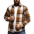 thumbnail image 1 of ZCFZJW Men's Flannel Shirts Fall Winter Lightweight Casual Button Down Plaid Shirt Long Sleeve Fleece Shacket Jackets Khaki L, 1 of 9