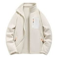 thumbnail image 1 of ZCFZJW Men's Fleece Jacket Zip Up Coat Lightweight Soft Plush Thick Warm Long Sleeve Stand Collar Outwear Jackets with Multi Zipper Pockets for Winter Khaki S, 1 of 9