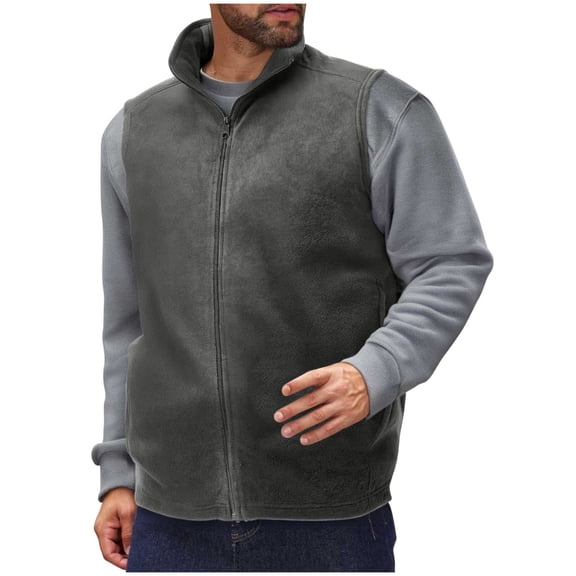 ZCFZJW Men's Fleece Vest, Lightweight Warm Zip Up Polar Vests Outerwear with Zipper Pockets, Sleeveless Thicken Jacket for Winter Dark Gray M