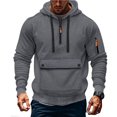 thumbnail image 1 of ZCFZJW Men's Fleece Workout Athletic Hoodie Jackets Long Sleeve Basic Quarter Zip up Hooded Pullover Sweatshirt with Big Button Pockets Dark Gray L, 1 of 9