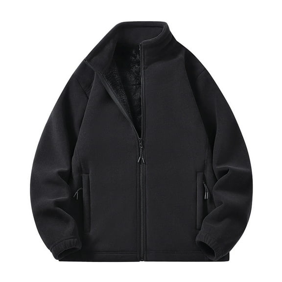 ZCFZJW Men's Fleece Zip-Up Jacket Workout Sherpa Lined Jackets Full Zip Mock Neck Long Sleeve Wool Warm Thick Outwear Coats with Pockets Black XL