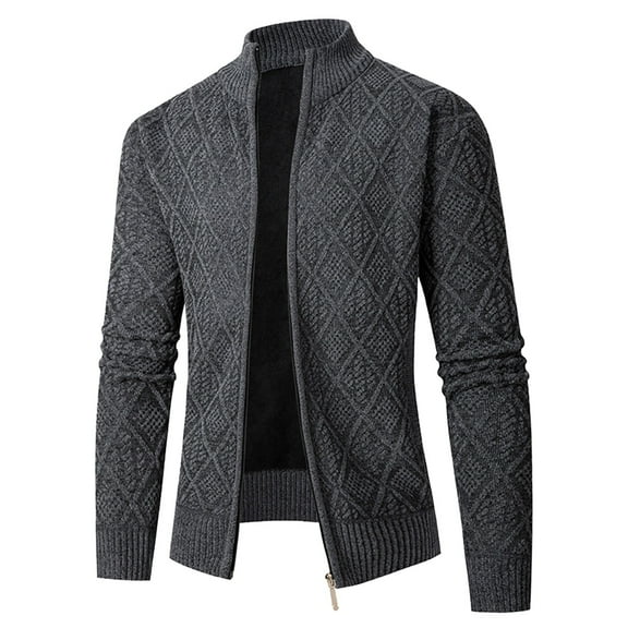 ZCFZJW Men's Full Zip Cardigan Sweater Fall Winter Solid Color Long Sleeve Slim Fit Cable Knitted Zip Up Sweater Lightweight Thin Jacket Coat Outwear Dark Gray XL