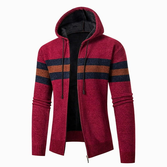 ZCFZJW Men's Full Zip Up Hooded Cardigan Sweater with Pockets Lightweight Casual Long Sleeve Drawstring Hoodies Outwear Jacket Coat with Pockets Wine XXL