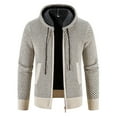 thumbnail image 1 of ZCFZJW Men's Full Zip Knitted Hooded Cardigan Sweater Fall Winter Warm Thick Vintage Printed Long Sleeve Cable Knit Sweater with Pocket Beige XXL, 1 of 5