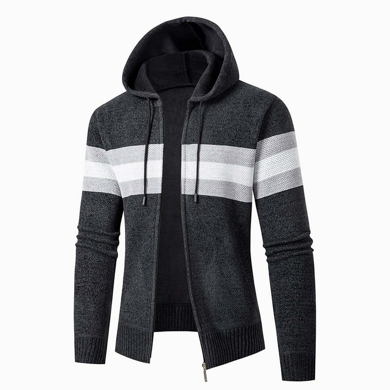 ZCFZJW Men s Full Zip Up Hooded Cardigan Sweater with Pockets Lightweight Casual Long Sleeve Drawstring Hoodies Outwear Jacket Coat with Pockets Dark Gray XL Walmart