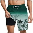 thumbnail image 1 of ZCFZJW Men's Funny Swim Trunks with Compression Liner 2 in 1 Quick-Dry Tropical Printed Summer Big and Tall Regular Fit Stretch Drawstring Elastic Waist Shorts with Pockets Army Green L, 1 of 6