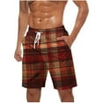 thumbnail image 1 of ZCFZJW Men's Gingham Bermuda Shorts Lightweight Summer Quick Dry Plaid Beach Swim Trunks Big and Tall Casual Drawstring Elastic Waist Workout Short Pants with Pockets Wine#02 XXL, 1 of 5