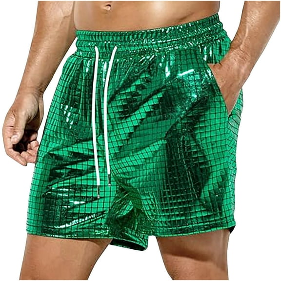 ZCFZJW Men's Glitter Shorts Lightweight Casual Classic Fit Drawstring Solid Color Summer Beach Shorts with Elastic Waist and Pockets Green XXL