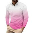 thumbnail image 1 of ZCFZJW Men's Golf Shirts Long Sleeve Polo Shirt Casual Tie Dye Gradient Print Lapel Collar V Neck Pullover Tops Loose Lightweight Comfy Baggy Workout Gym T-Shirts Pink XXXL, 1 of 5