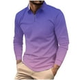 thumbnail image 1 of ZCFZJW Men's Golf Shirts Long Sleeve Polo Shirt Casual Tie Dye Gradient Print Lapel Collar V Neck Pullover Tops Loose Lightweight Comfy Baggy Workout Gym T-Shirts Purple L, 1 of 5