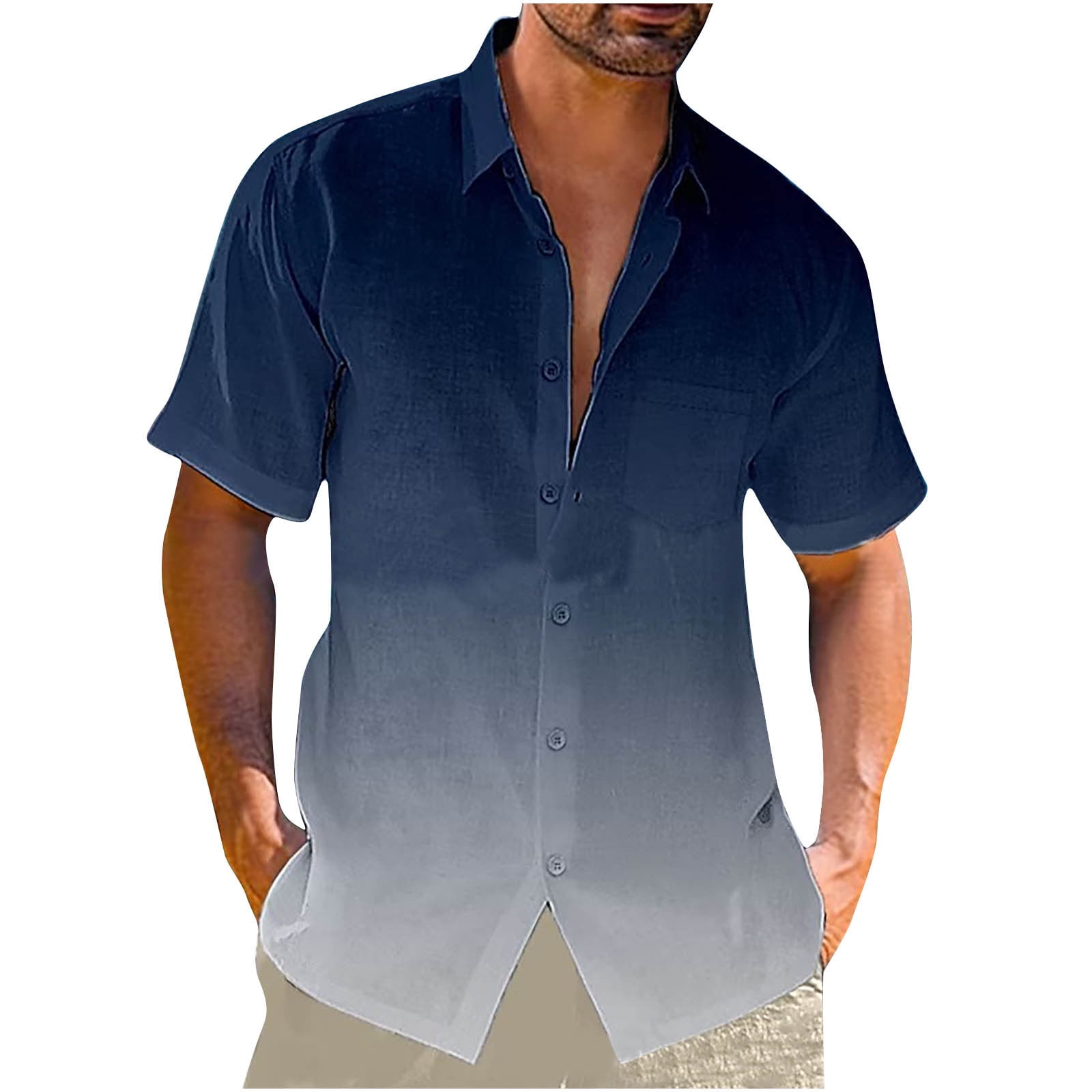 ZCFZJW Men's Gradient Color Shirts Trendy Short Sleeve Button Down