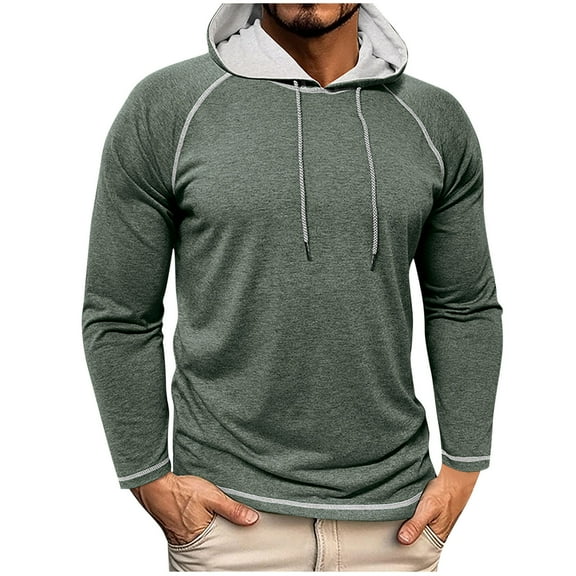 ZCFZJW Men's Gym Workout Active Hoodies Trendy Fall Long Sleeve Pullover Tops Lightweight Hoodie Casual Drawstring Hooded Sweatshirts Green XL