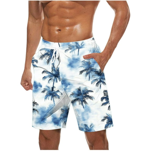 ZCFZJW Men's Hawaiian Beach Shorts Big and Tall Regular Fit Casual Lightweight Drawstring Quick Dry Holiday Tropical Swim Trunks with Pockets Blue L