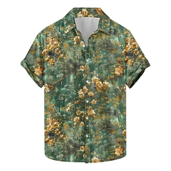 ZCFZJW Men's Hawaiian Floral Shirts Vintage Printed Summer Short Sleeve Button Down Tropical Beach Vacation Tees Shirt Tops Multicolor#01 L