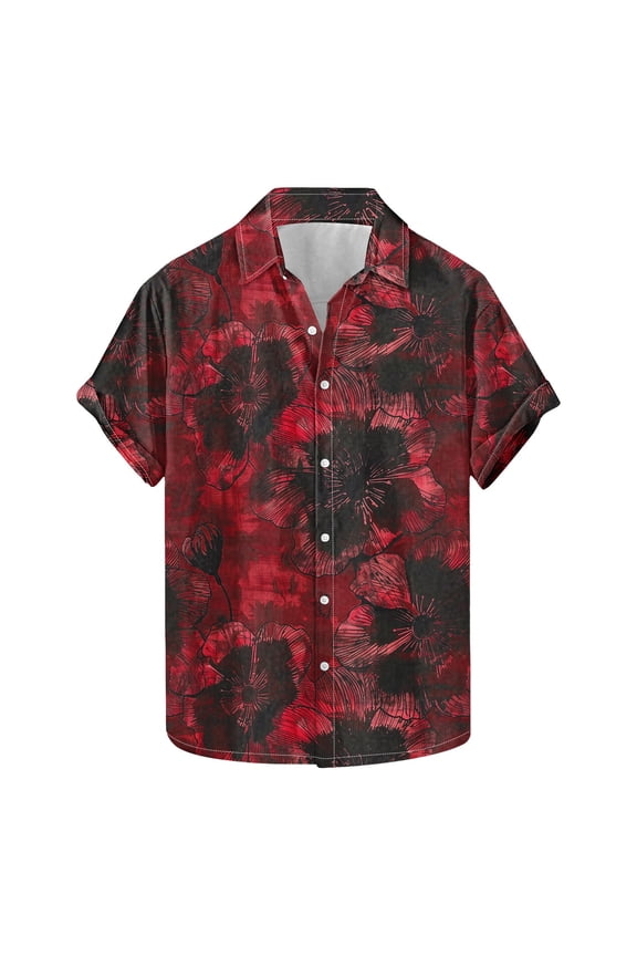 Men's Hawaiian Floral Shirts Vintage Printed Summer Short Sleeve Button Down Tropical Beach Vacation Tees Shirt Tops Multicolor#12 M