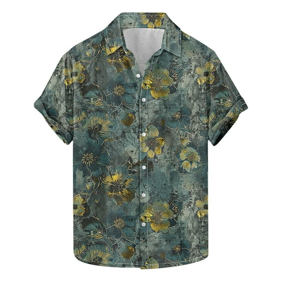 ZCFZJW Men's Hawaiian Floral Shirts Vintage Printed Summer Short Sleeve Button Down Tropical Beach Vacation Tees Shirt Tops Multicolor#13 XL
