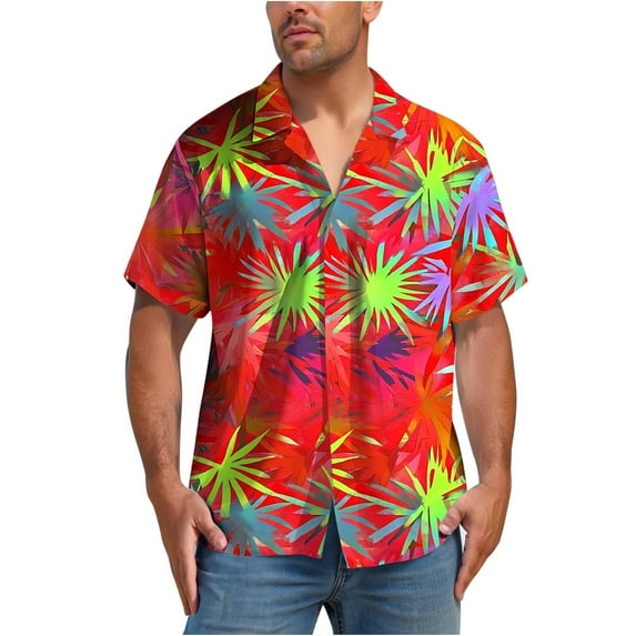 ZCFZJW Men's Hawaiian Shirt Big and Tall Regular Fit Casual Short Sleeve Floral Button Down Graphic T-Shirts Tropical Holiday Beach Vacation Tees Tops Red XXXXXL