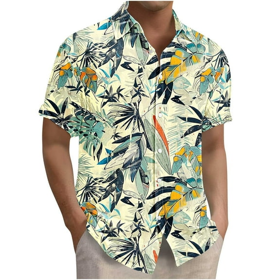 ZCFZJW Men's Hawaiian Shirt Big and Tall Regular Fit Casual Summer Short Sleeve Floral Button Down Shirts Tropical Holiday Beach T-Shirts Tops Multicolor#19 L