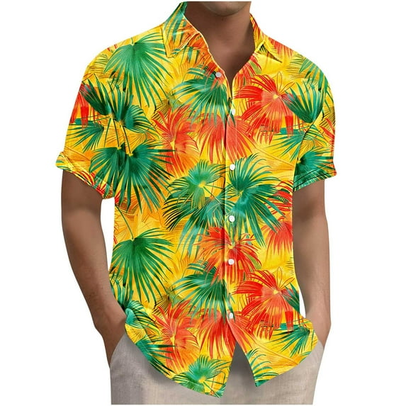 ZCFZJW Men's Hawaiian Shirt Big and Tall Regular Fit Casual Summer Short Sleeve Floral Button Down Shirts Tropical Holiday Beach T-Shirts Tops Multicolor#21 S
