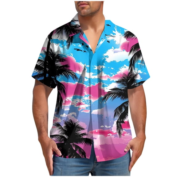 ZCFZJW Men's Hawaiian Shirt Funky Tropical Floral Printed Beach Vacation Tees Shirt Regular Fit Casual Button Down Short Sleeve Graphic T-Shirts Tops Multicolor#03 XXL