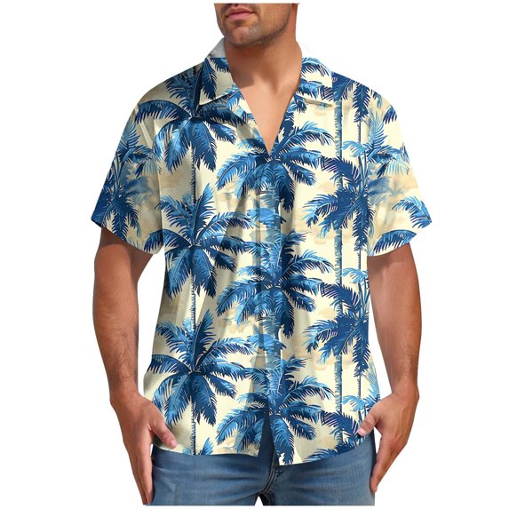 ZCFZJW Men's Hawaiian Shirt Funky Tropical Floral Printed Beach Vacation Tees Shirt Regular Fit Casual Button Down Short Sleeve Graphic T-Shirts Tops Navy L