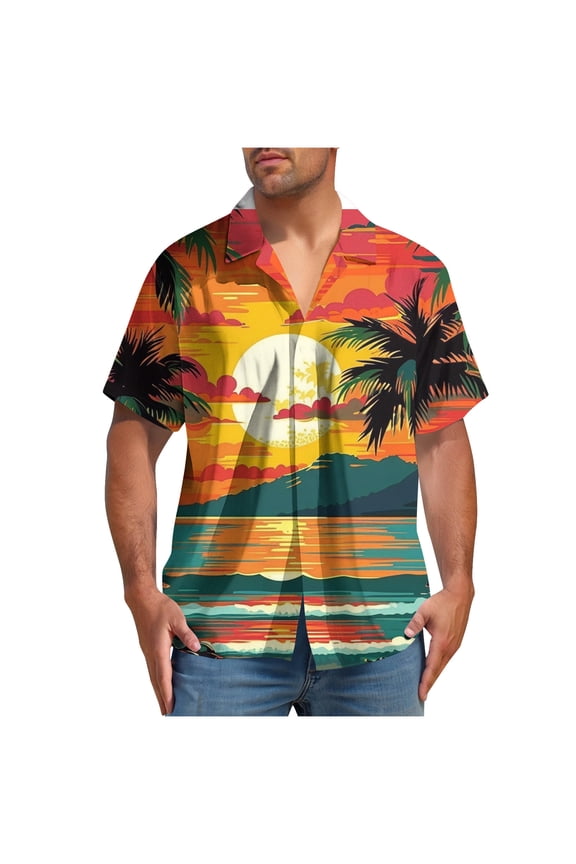 Men's Hawaiian Shirt Funky Tropical Floral Printed Beach Vacation Tees Shirt Regular Fit Casual Button Down Short Sleeve Graphic T-Shirts Tops Red#01 L