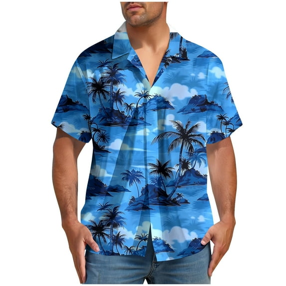 ZCFZJW Men's Hawaiian Shirt Funky Tropical Floral Printed Beach Vacation Tees Shirt Regular Fit Casual Button Down Short Sleeve Graphic T-Shirts Tops Sky Blue#04 S
